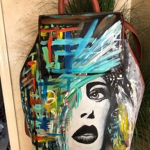 One of a kind!! New! Art on Leather Vegan Backpack